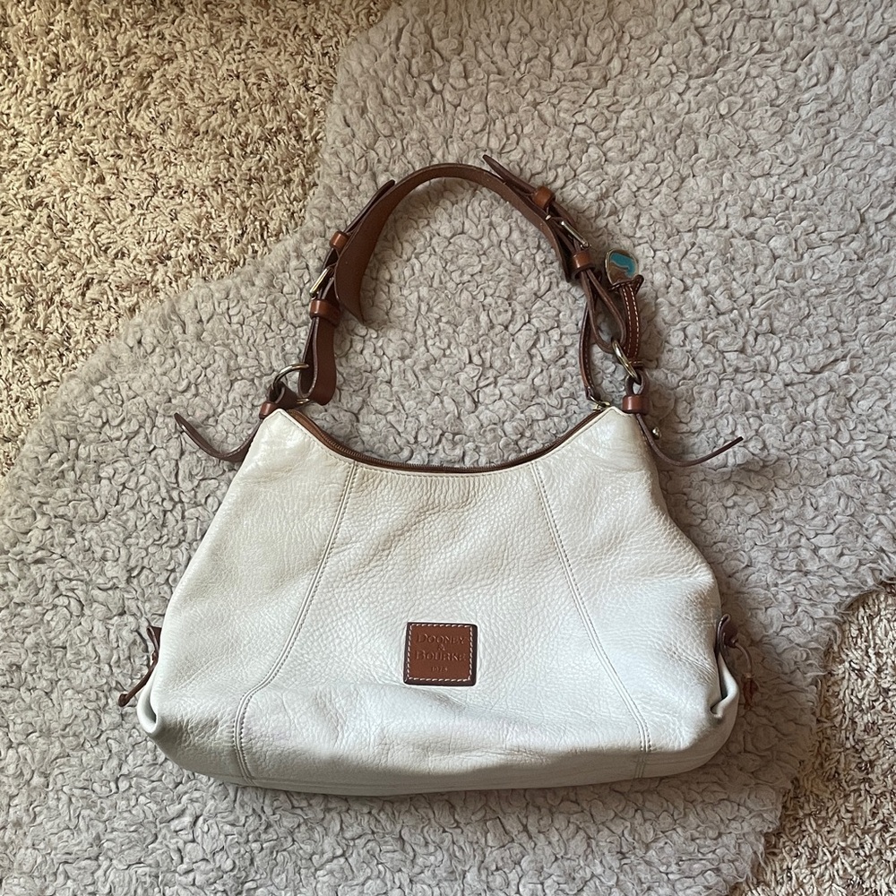 Dooney & Bourke Cream Leather Shoulder Bag with Brown Trim